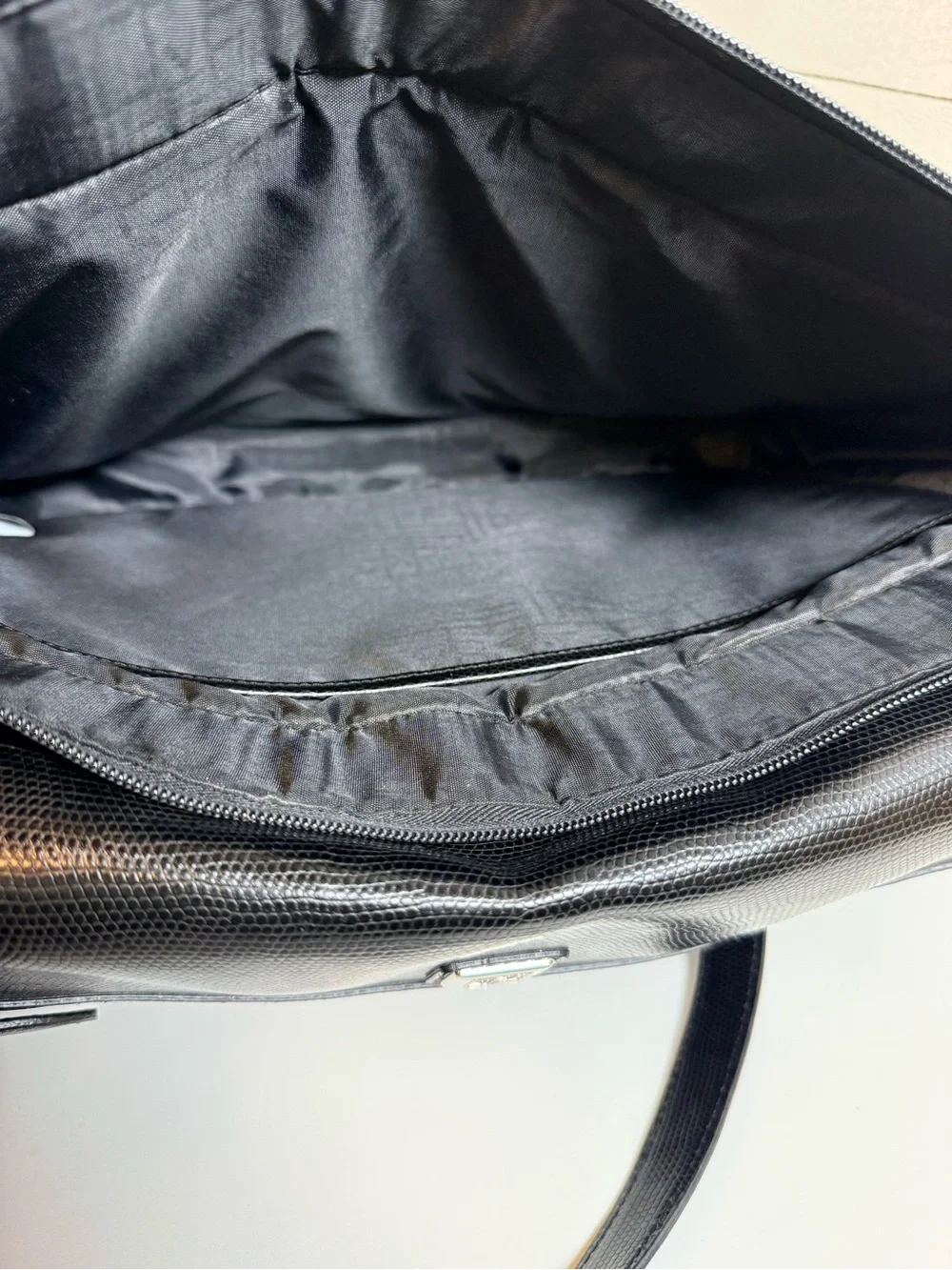 Diane Von Furstenberg Black Textured Leather Tote with Silver Buckles